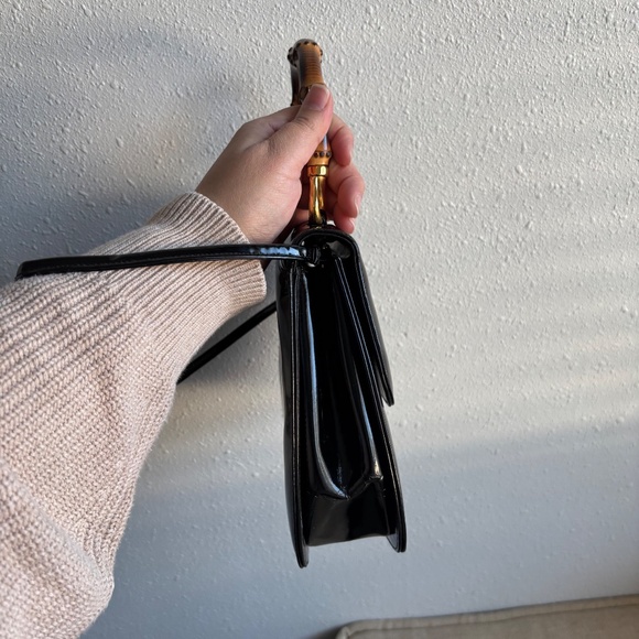 Susan Gail Vintage 1960s Black Patent Leather Bamboo Handle Purse - Picture 9 of 12